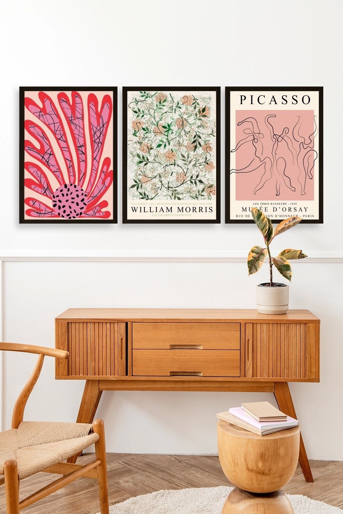 Ünlü Tablolar Üçlü Ahşap Çerçeveli Tablo 23 x 30