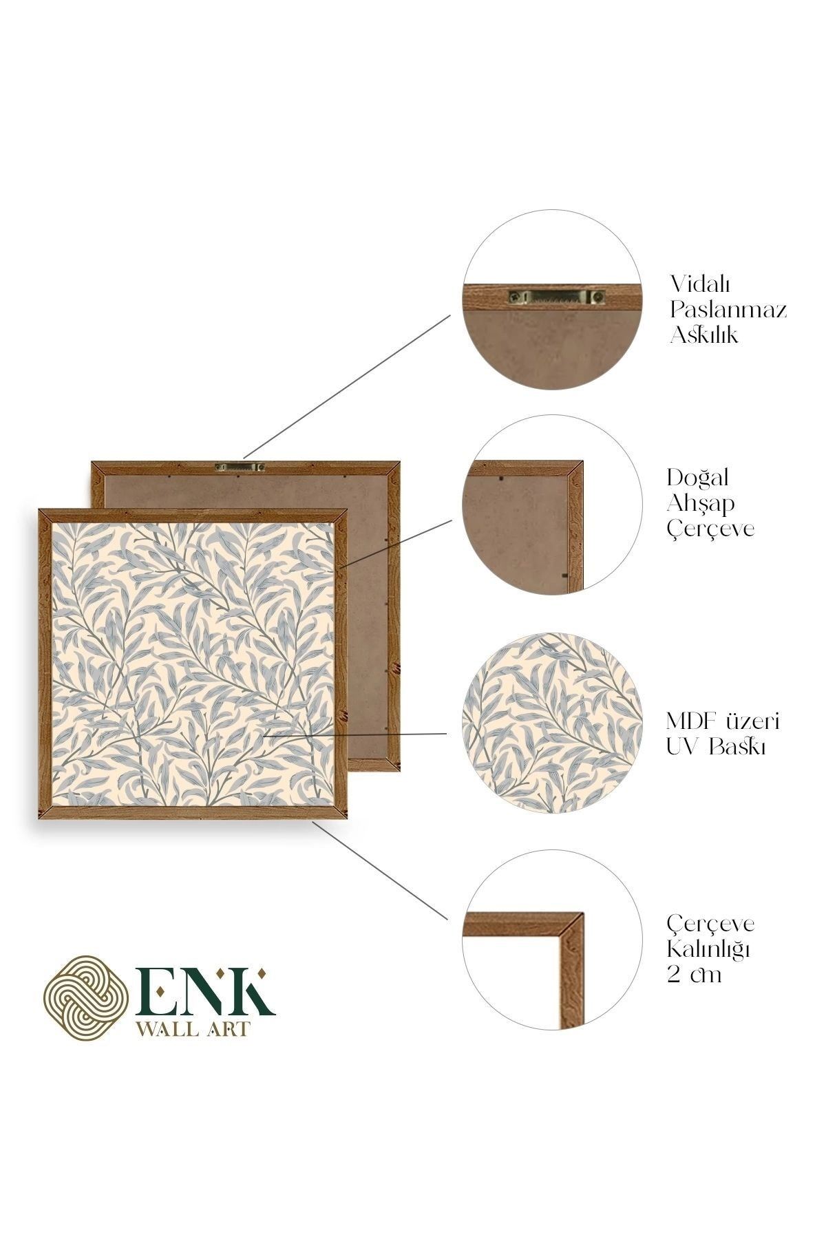 Yaprak Ahşap Çerçeveli Tablo 50 x 50