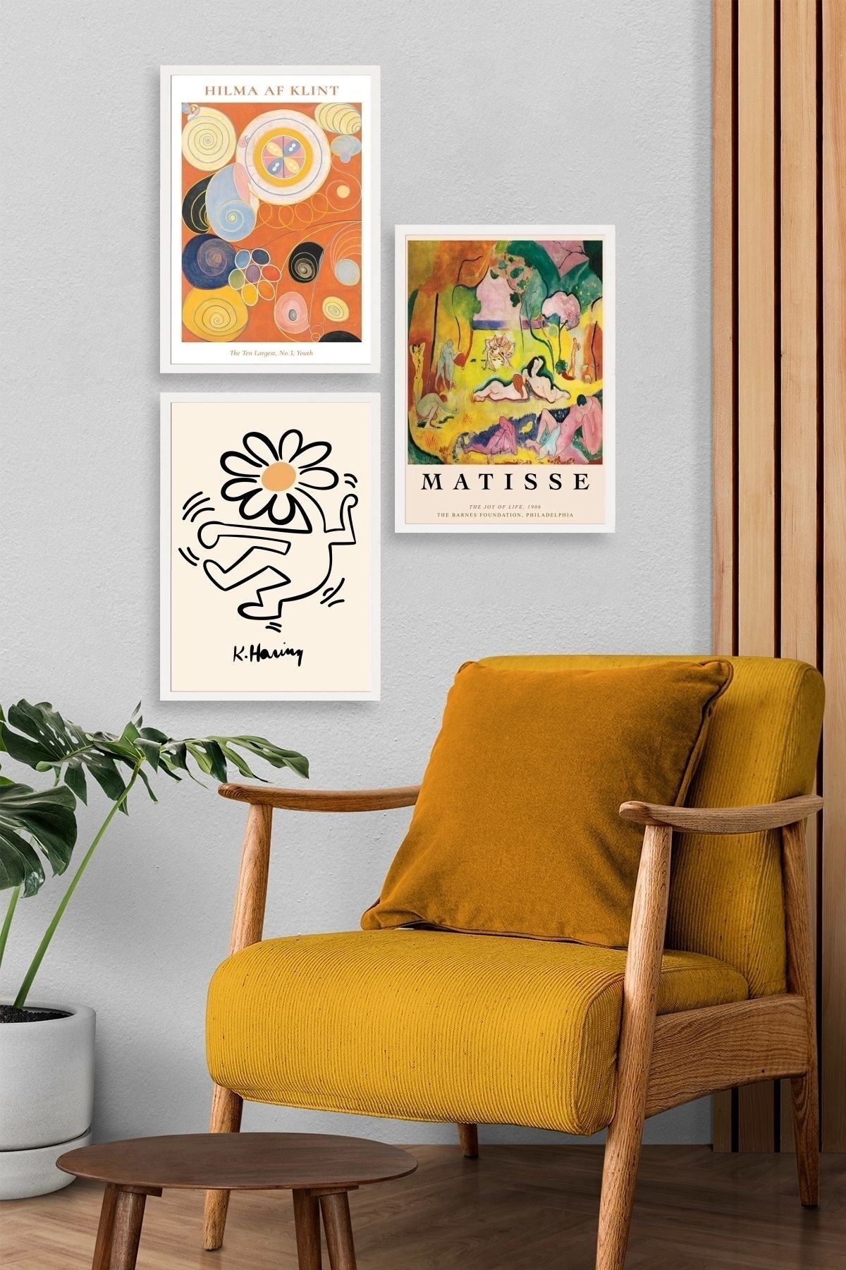 Ünlü Tablolar Üçlü Ahşap Çerçeveli Tablo 23 x 30