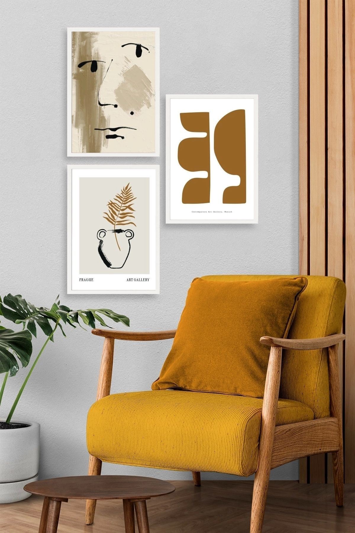 Modern Üçlü Ahşap Çerçeveli Tablo 50 x 70