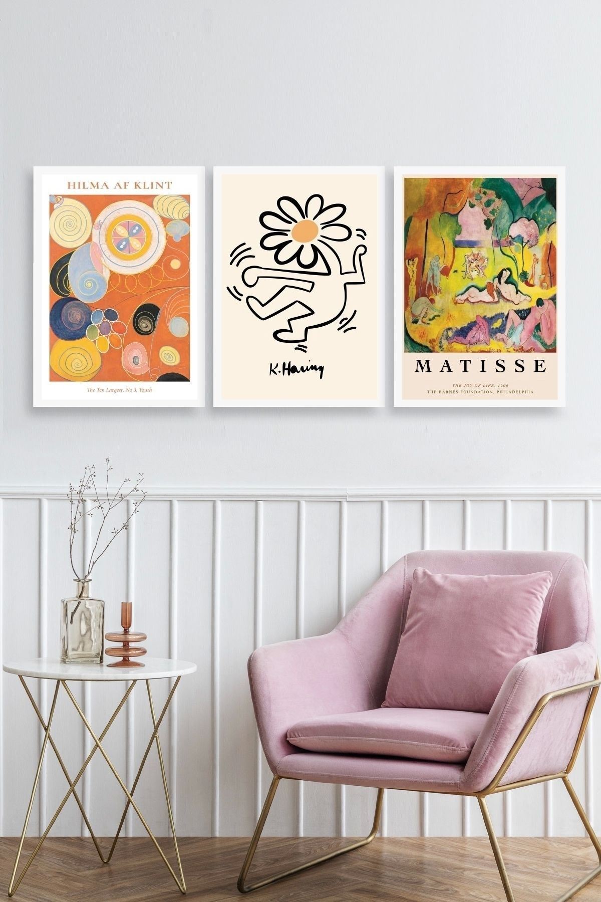 Ünlü Tablolar Üçlü Ahşap Çerçeveli Tablo 40 x 60