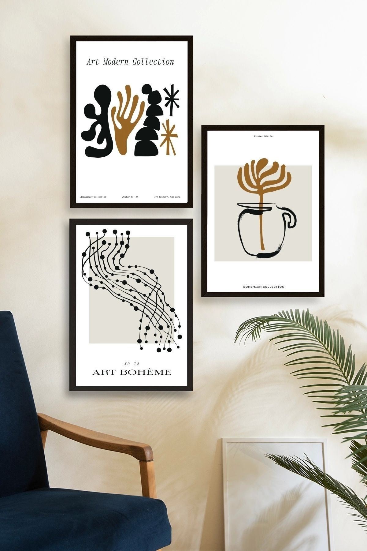 Modern Üçlü Ahşap Çerçeveli Tablo 50 x 70