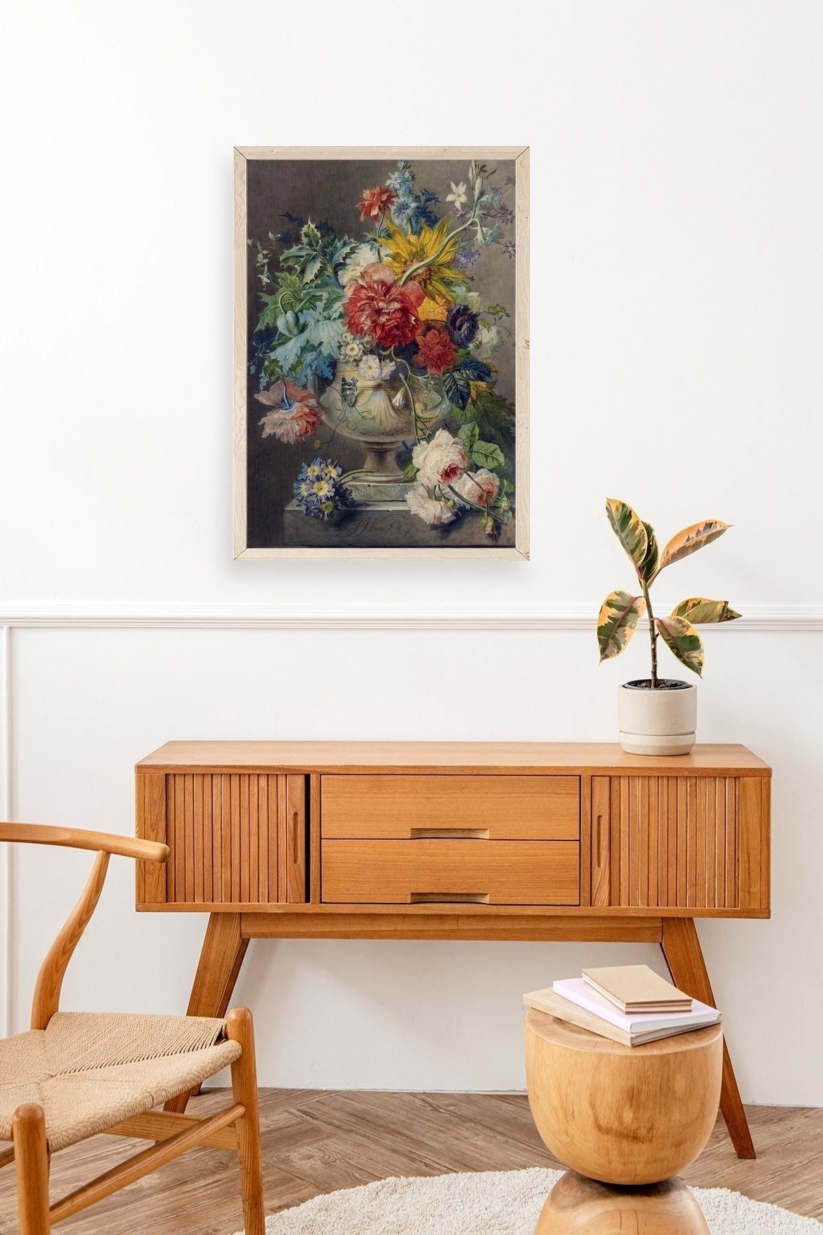 Vazodaki Çiçek Buketi Ahşap Çerçeveli Tablo 50 x 70