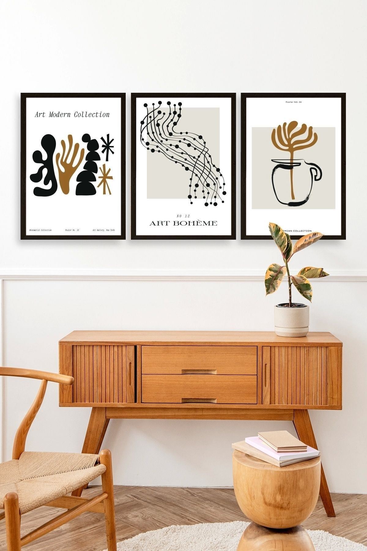 Modern Üçlü Ahşap Çerçeveli Tablo 30 x 40