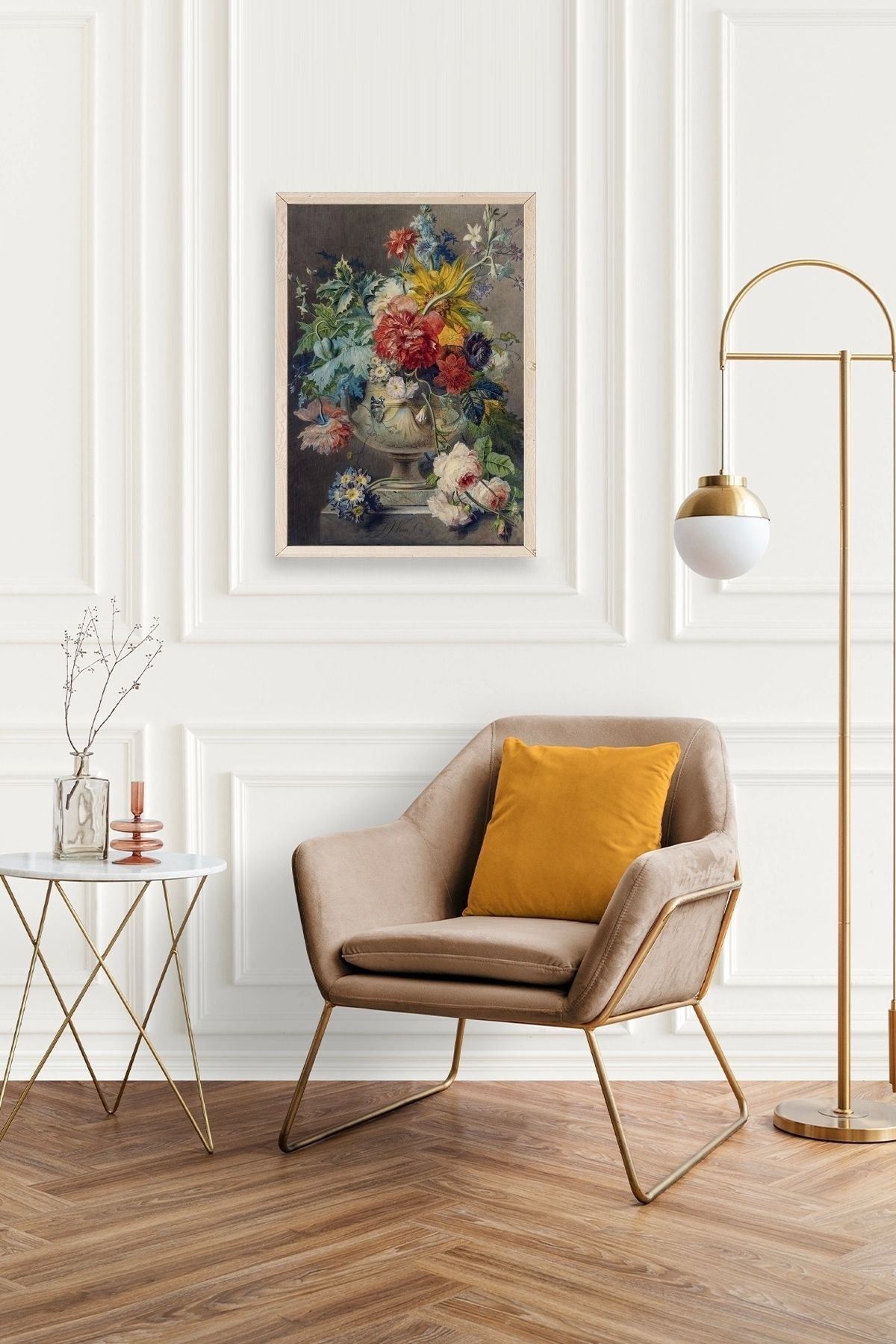 Vazodaki Çiçek Buketi Ahşap Çerçeveli Tablo 30 x 42