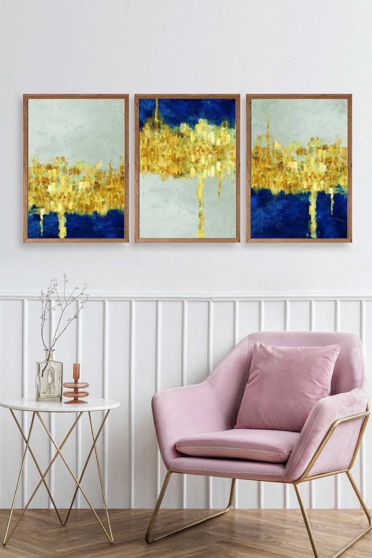 Ünlü Tablolar Üçlü Ahşap Çerçeveli Tablo 50 x 70