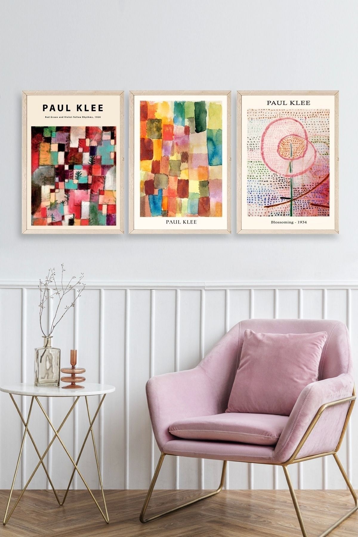 Paul Klee Üçlü Ahşap Çerçeveli Tablo 23 x 30