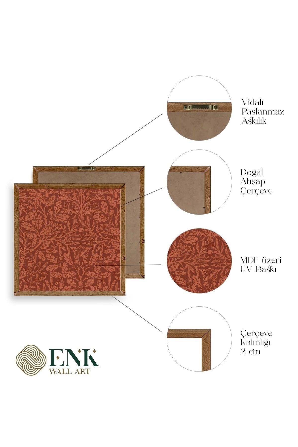 Yaprak Ahşap Çerçeveli Tablo 23 x 23