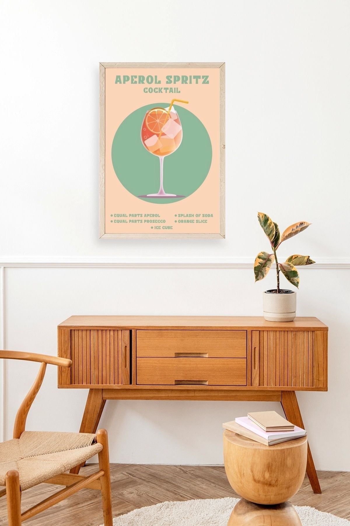 Aperol Spritz Ahşap Çerçeveli Tablo 50 x 70