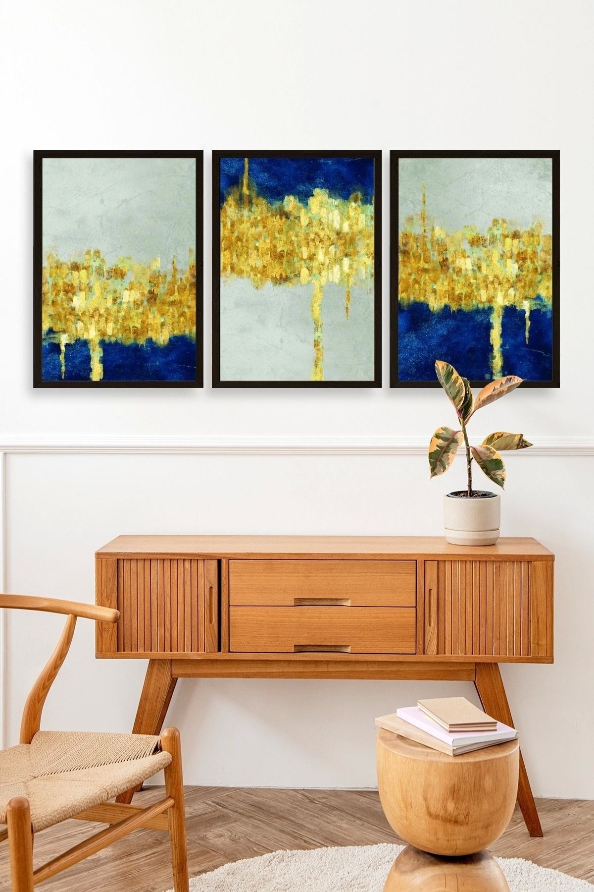 Ünlü Tablolar Üçlü Ahşap Çerçeveli Tablo 23 x 30