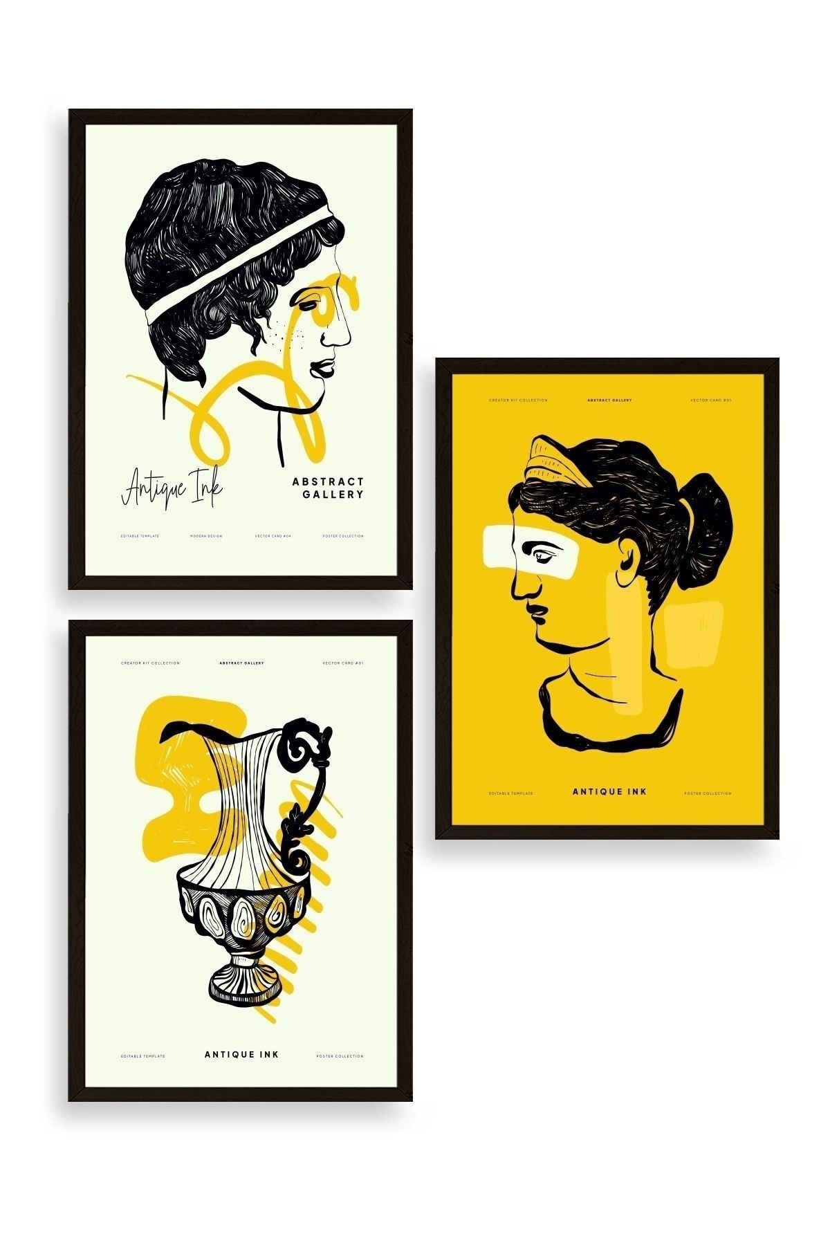 Soyut Üçlü Ahşap Çerçeveli Tablo 23 x 30