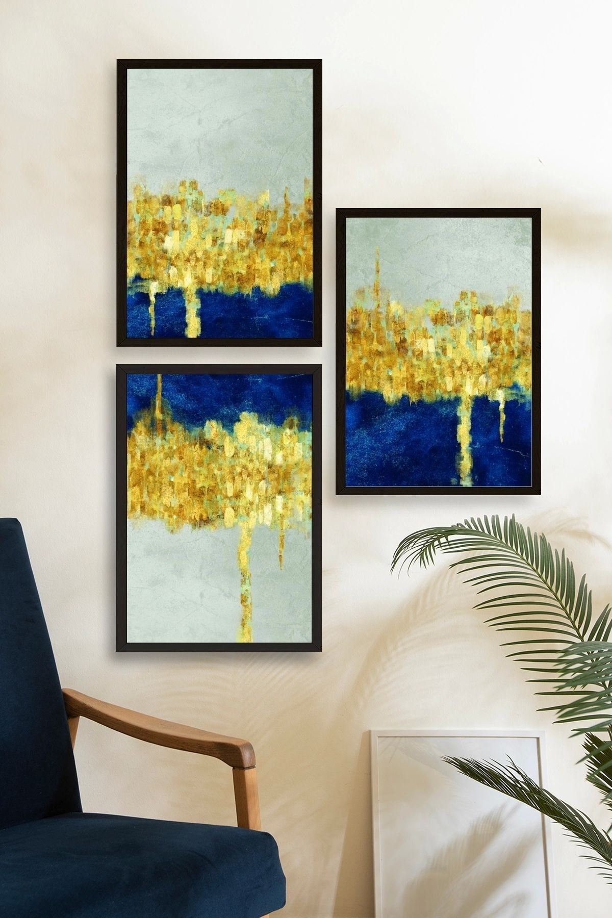 Ünlü Tablolar Üçlü Ahşap Çerçeveli Tablo 50 x 70