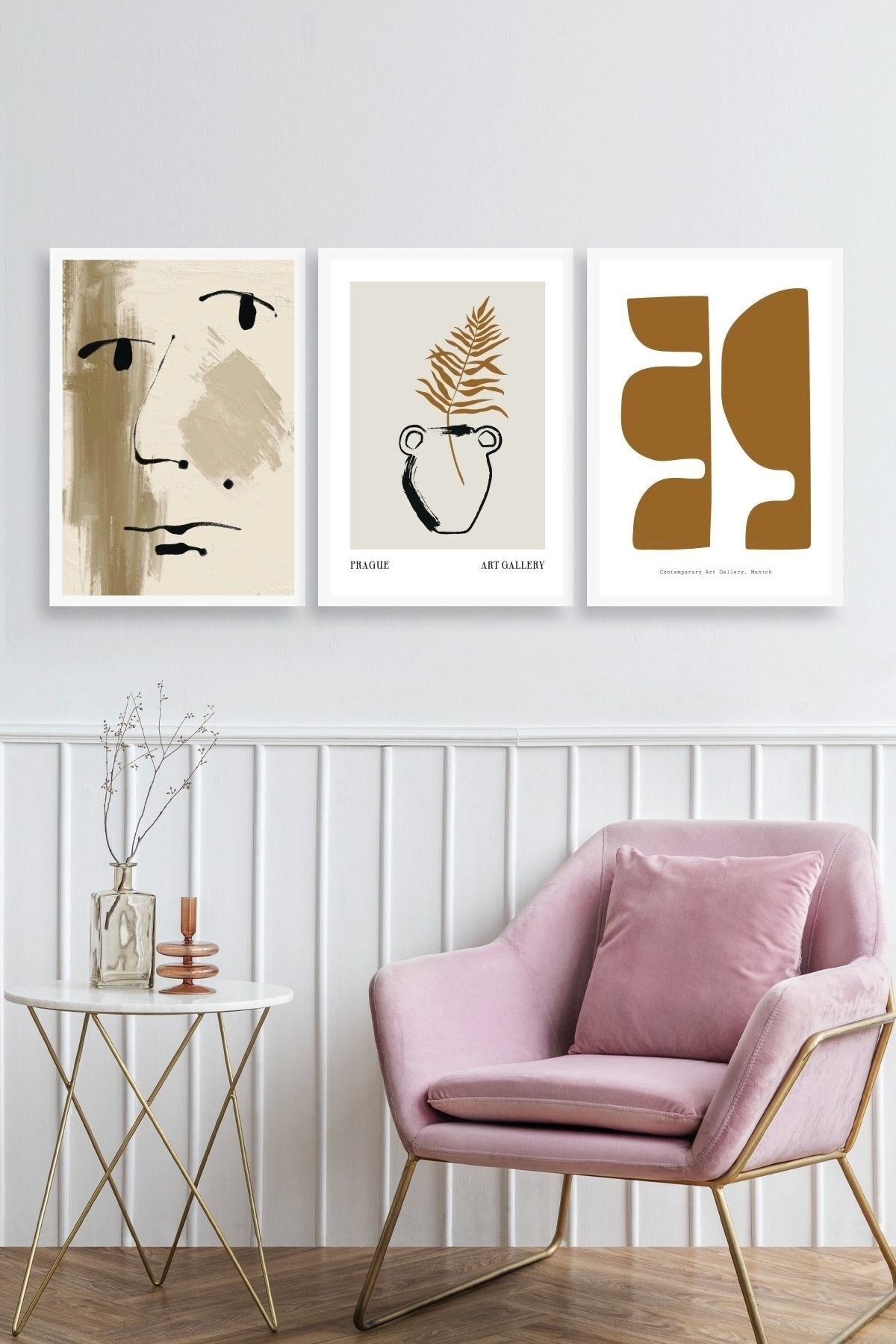 Modern Üçlü Ahşap Çerçeveli Tablo 30 x 40