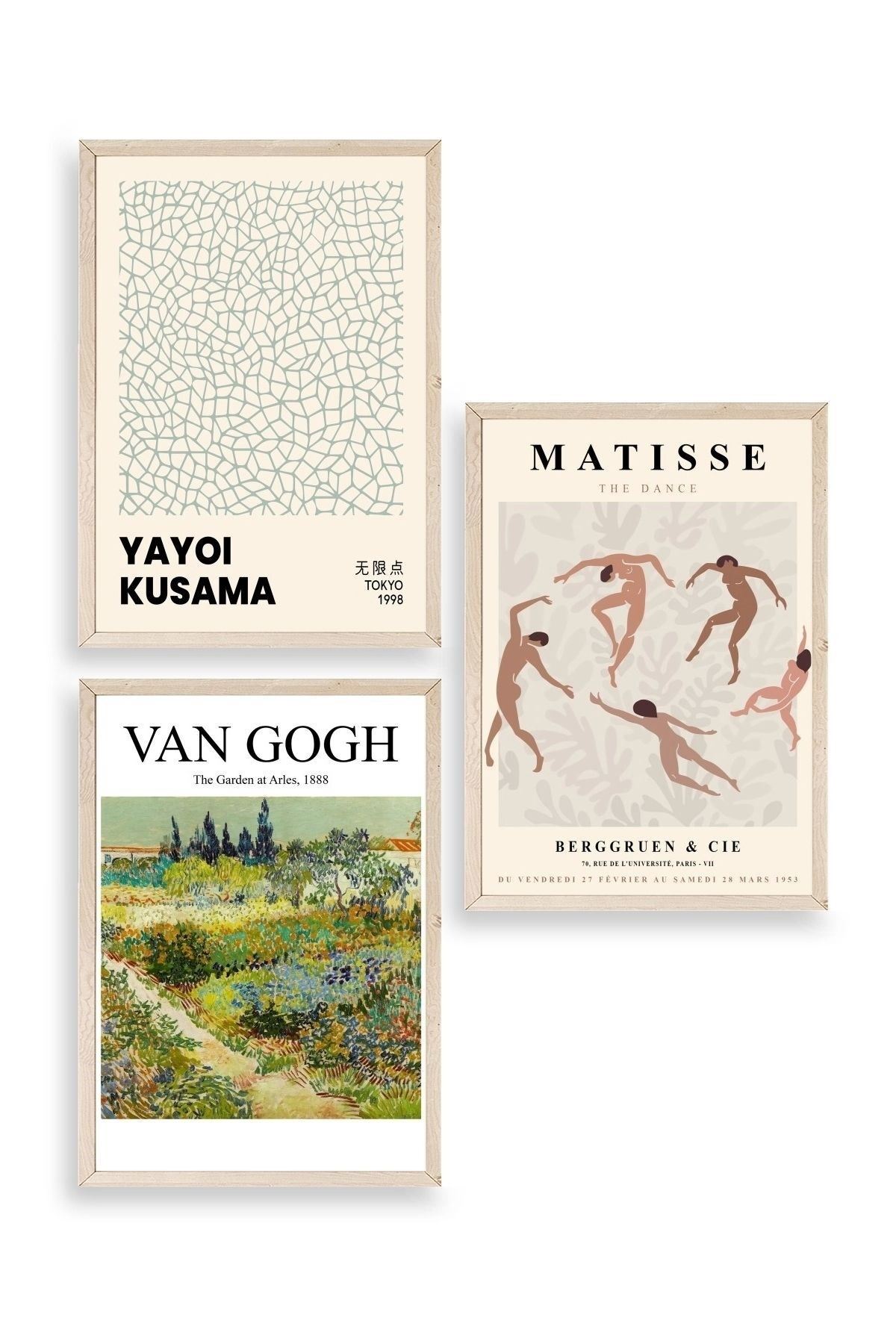 Ünlü Tablolar Üçlü Ahşap Çerçeveli Tablo 30 x 40