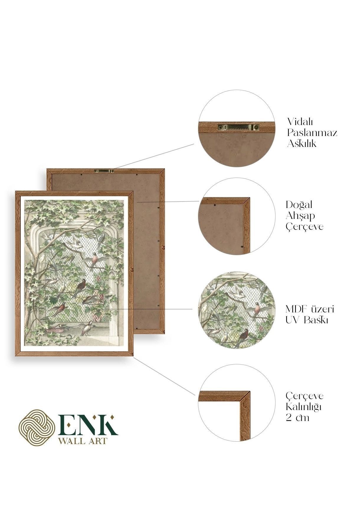 Kuşlar Ahşap Çerçeveli Tablo 50 x 70