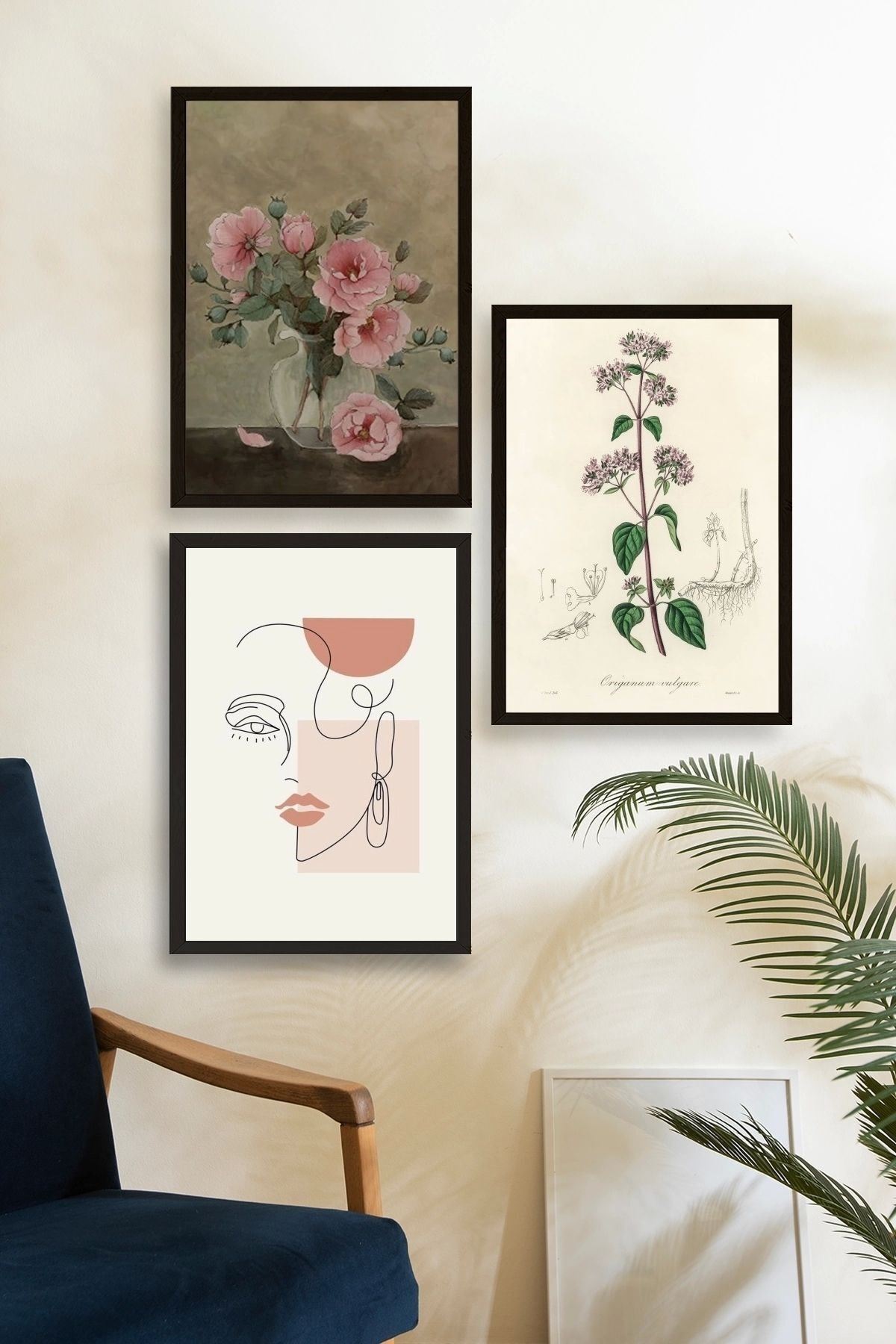 Çiçek Üçlü Ahşap Çerçeveli Tablo 40 x 60