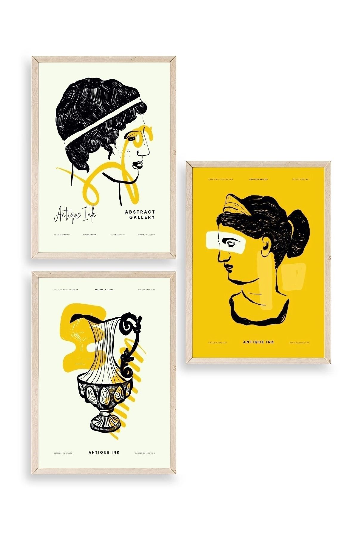 Soyut Üçlü Ahşap Çerçeveli Tablo 30 x 40