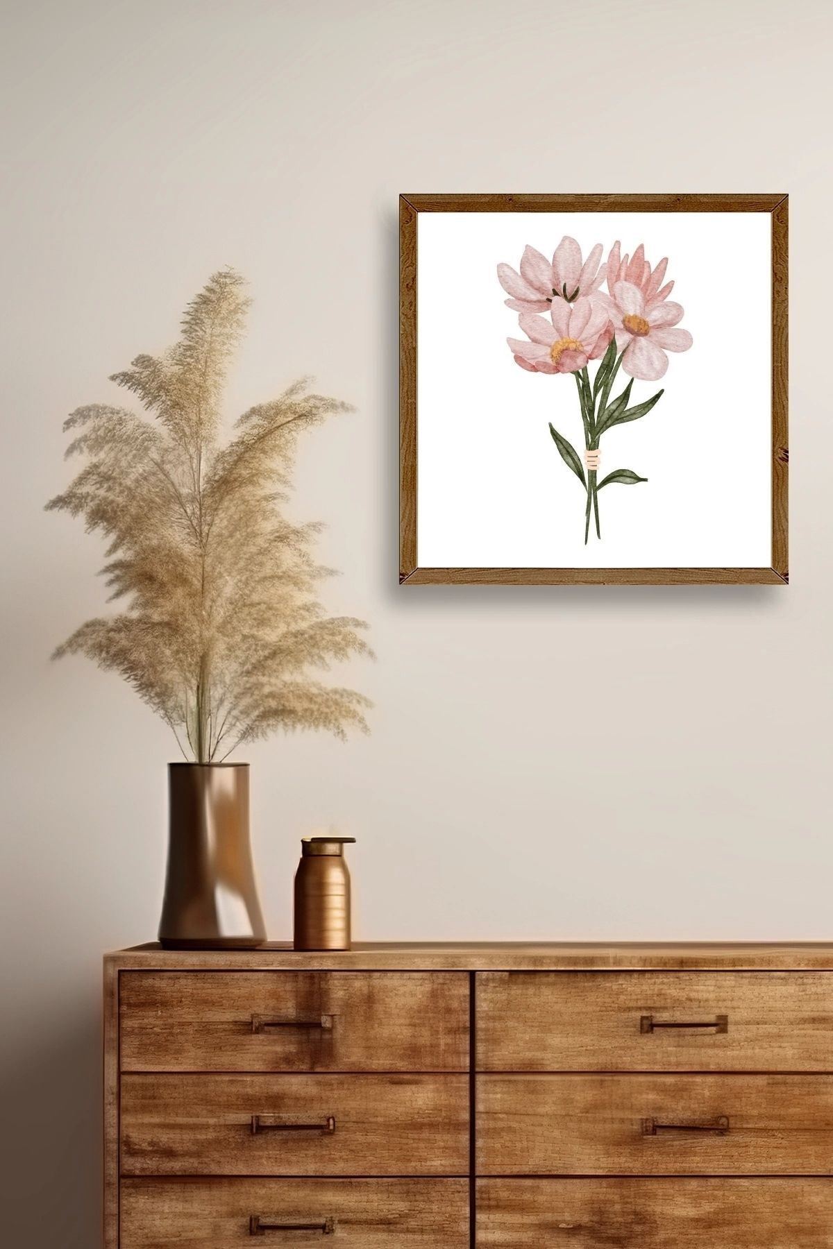 Çiçek Ahşap Çerçeveli Tablo 50 x 50