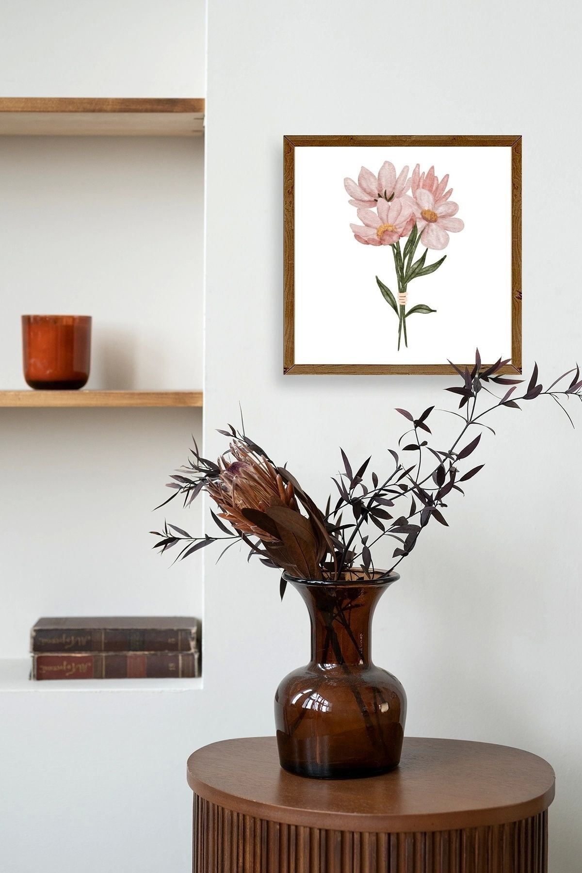 Çiçek Ahşap Çerçeveli Tablo 50 x 50