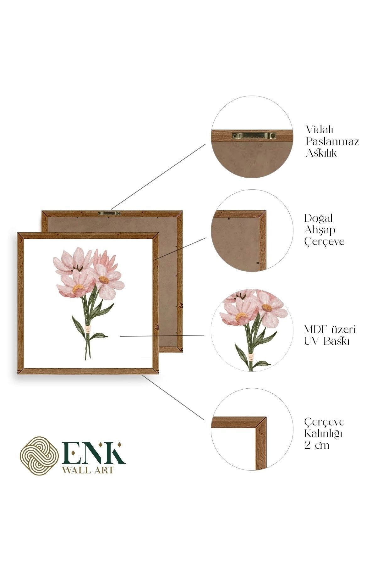 Çiçek Ahşap Çerçeveli Tablo 42 x 42