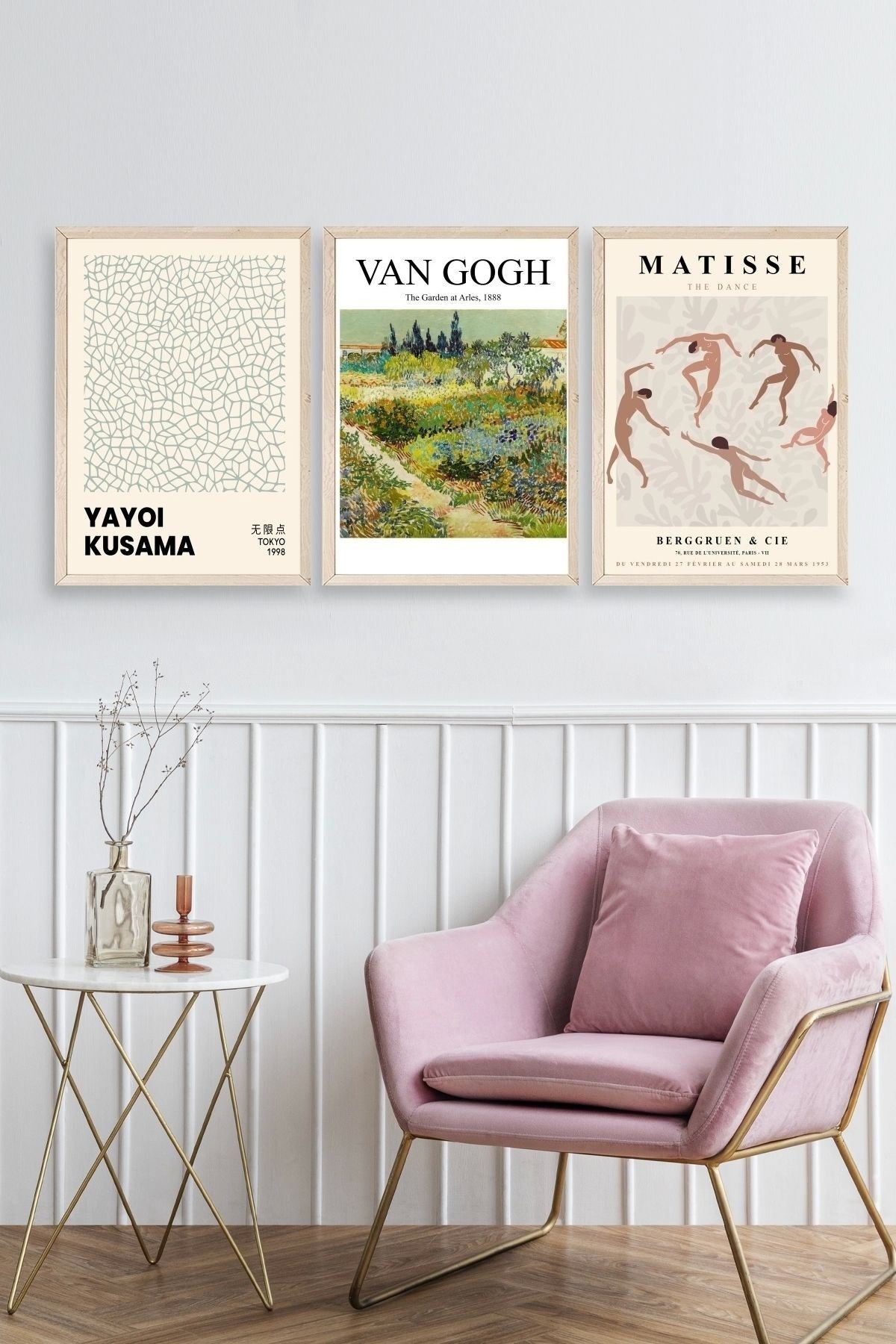 Ünlü Tablolar Üçlü Ahşap Çerçeveli Tablo 40 x 60