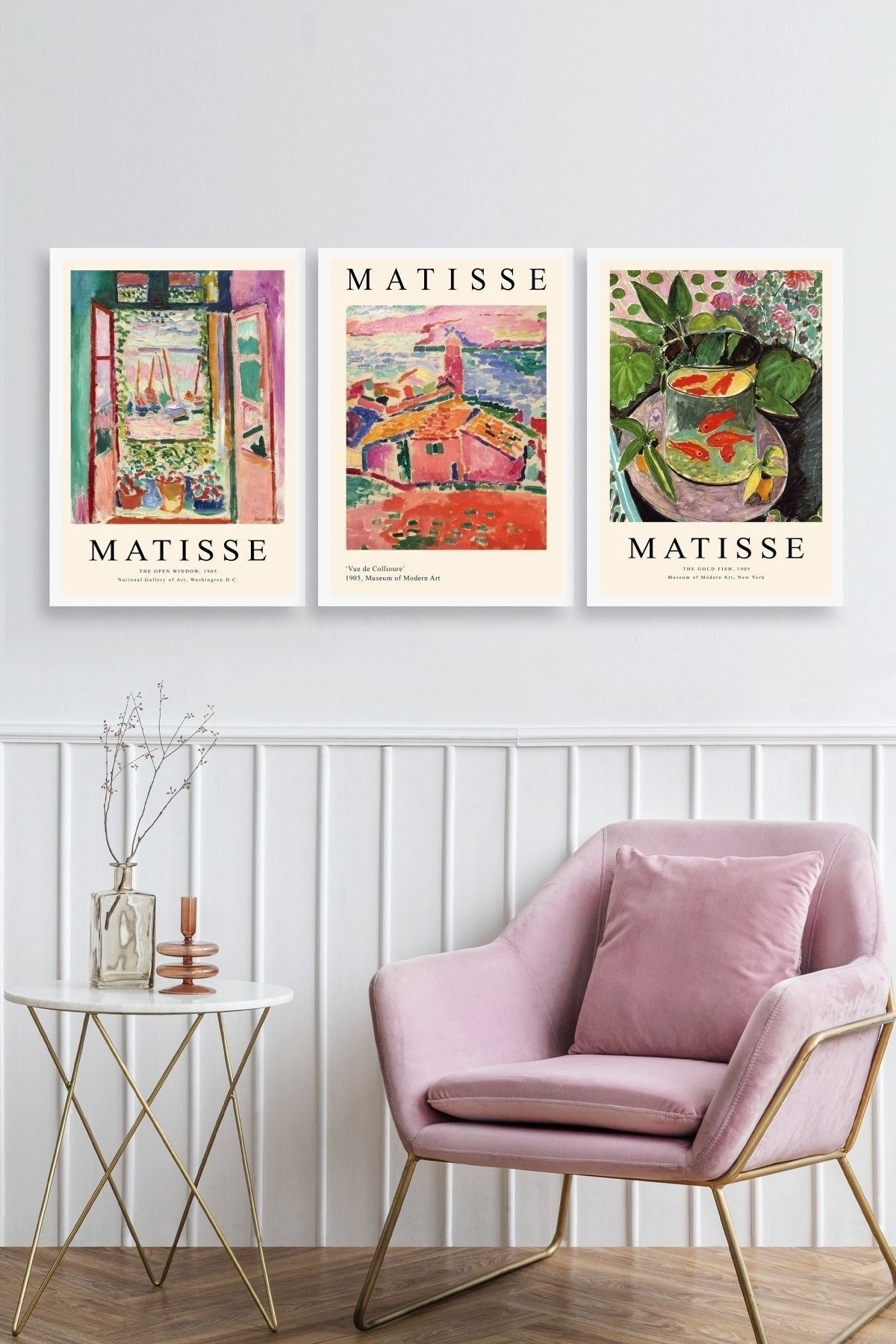 Matisse Üçlü Ahşap Çerçeveli Tablo 23 x 30