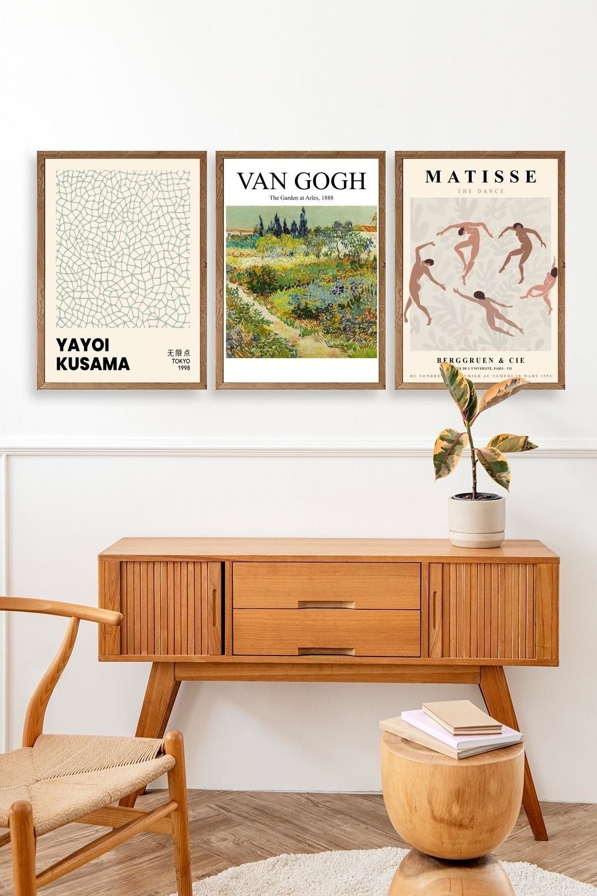 Ünlü Tablolar Üçlü Ahşap Çerçeveli Tablo 40 x 60