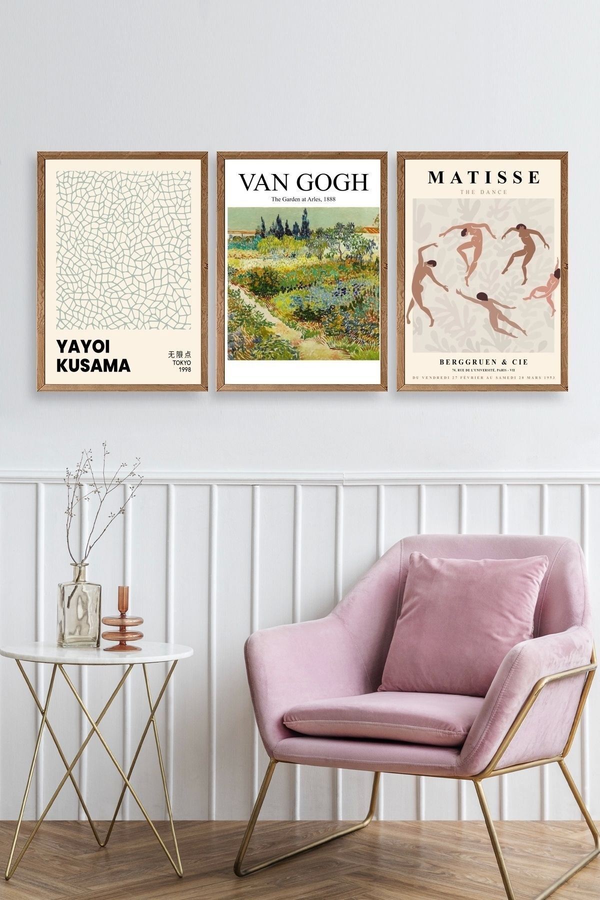 Ünlü Tablolar Üçlü Ahşap Çerçeveli Tablo 23 x 30