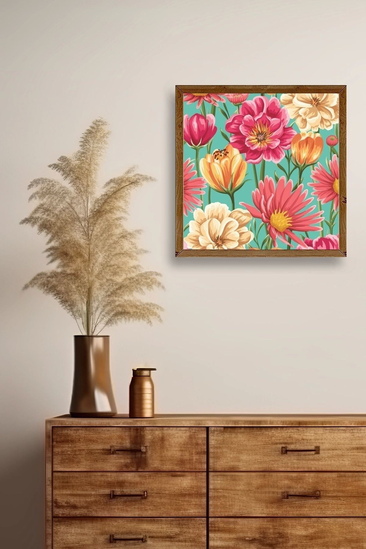 Çiçek Ahşap Çerçeveli Tablo 23 x 23