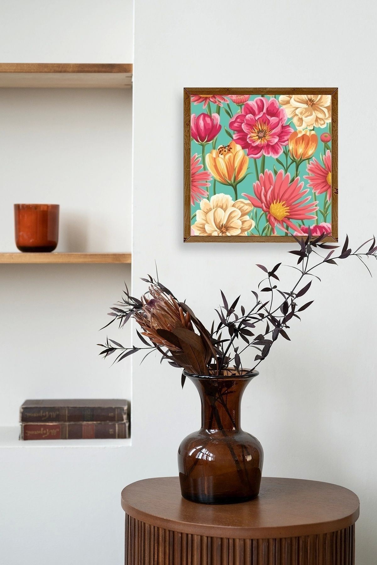 Çiçek Ahşap Çerçeveli Tablo 23 x 23