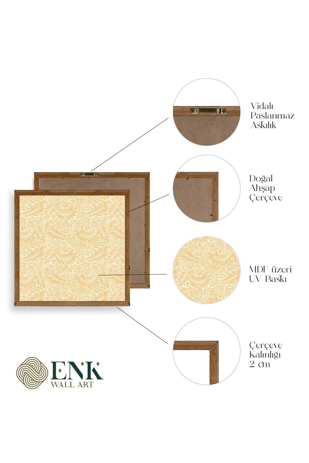 Yaprak Ahşap Çerçeveli Tablo 23 x 23