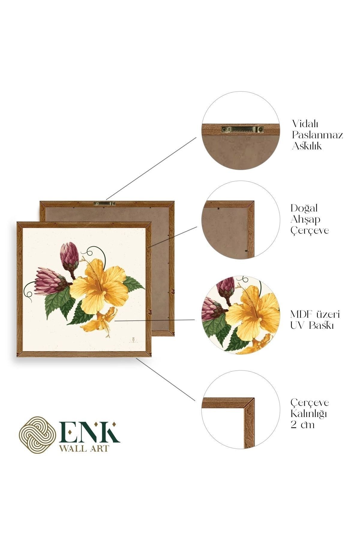 Çiçek Ahşap Çerçeveli Tablo 23 x 23