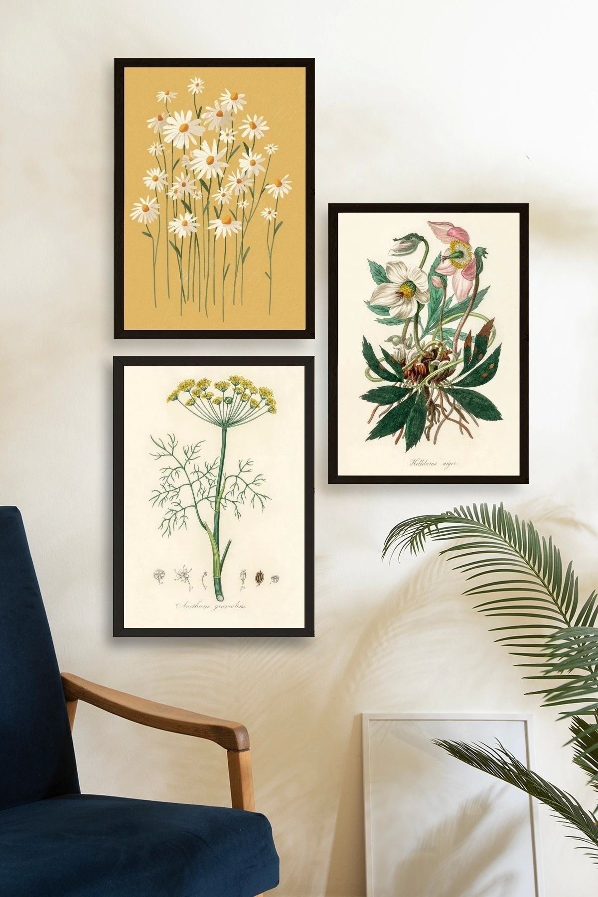 Çiçek Üçlü Ahşap Çerçeveli Tablo 23 x 30