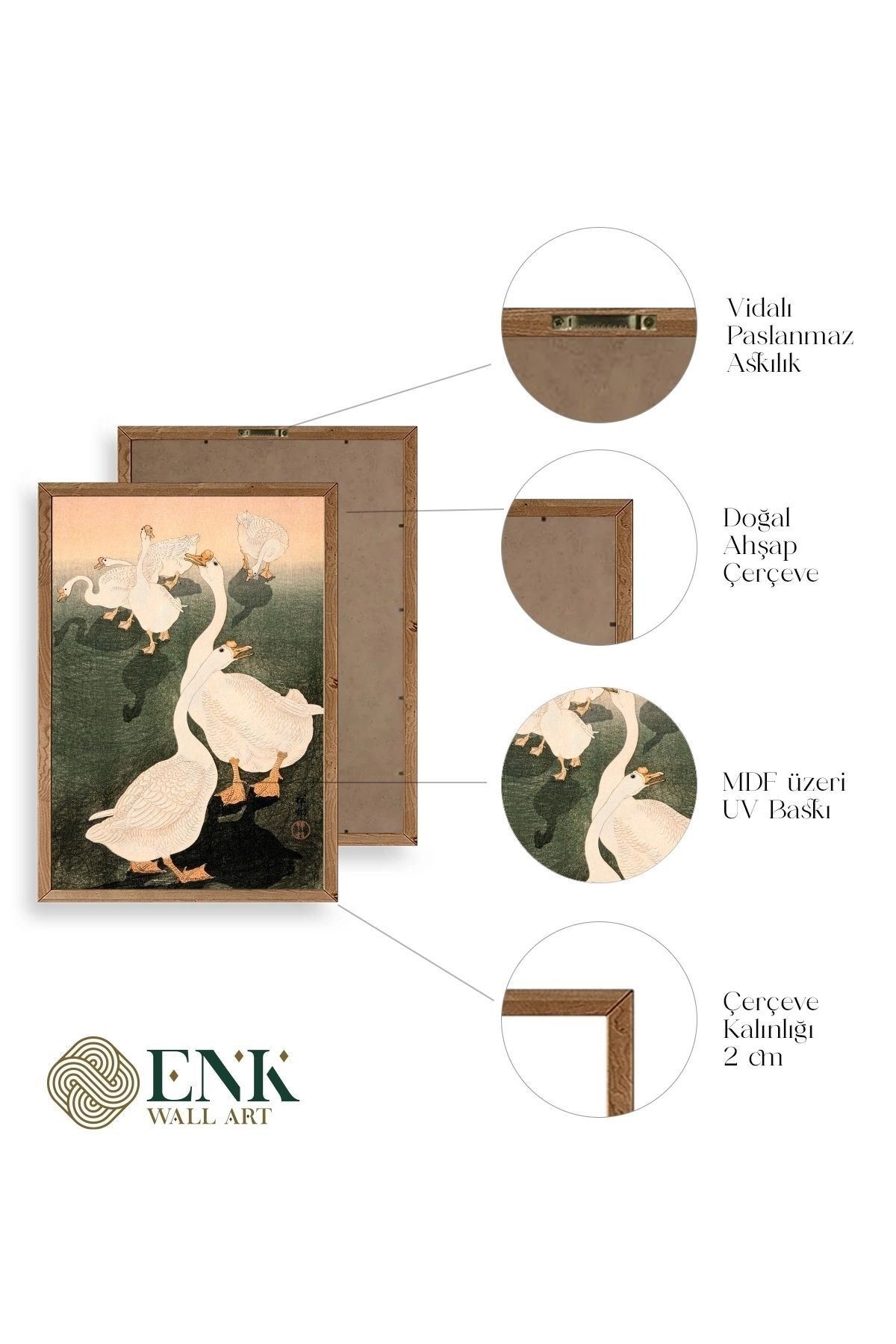 Kuğular Ahşap Çerçeveli Tablo 17 x 23