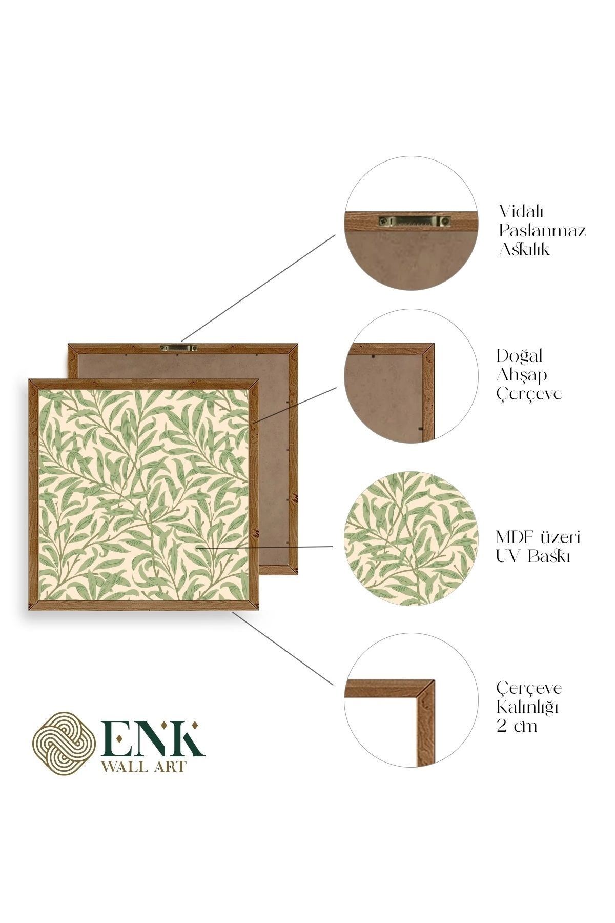 Yaprak Ahşap Çerçeveli Tablo 23 x 23