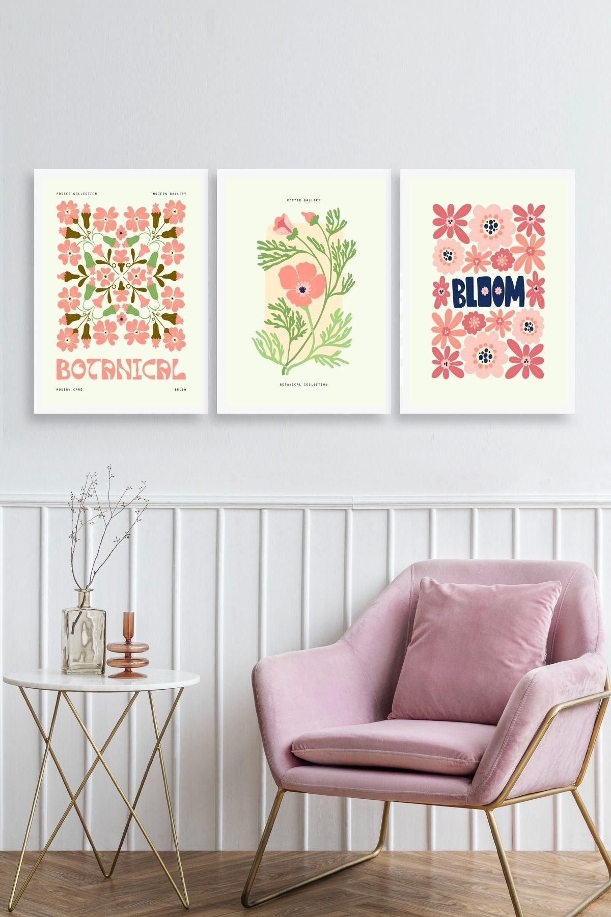 Botanik Üçlü Ahşap Çerçeveli Tablo 40 x 60