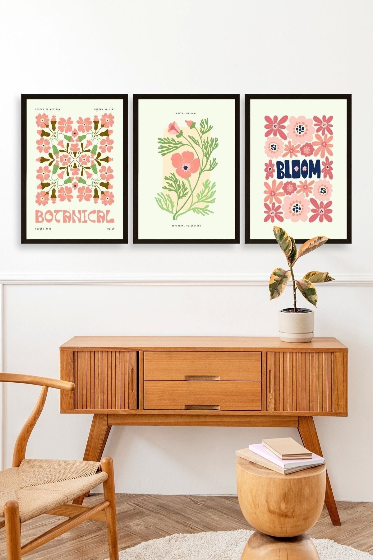 Botanik Üçlü Ahşap Çerçeveli Tablo 23 x 30