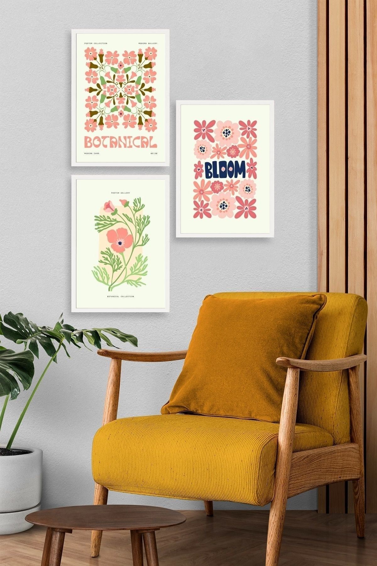 Botanik Üçlü Ahşap Çerçeveli Tablo 40 x 60