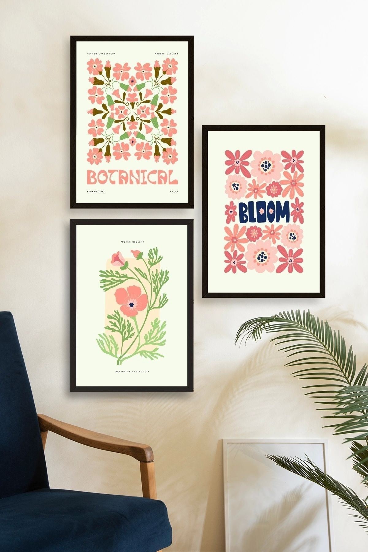 Botanik Üçlü Ahşap Çerçeveli Tablo 30 x 40