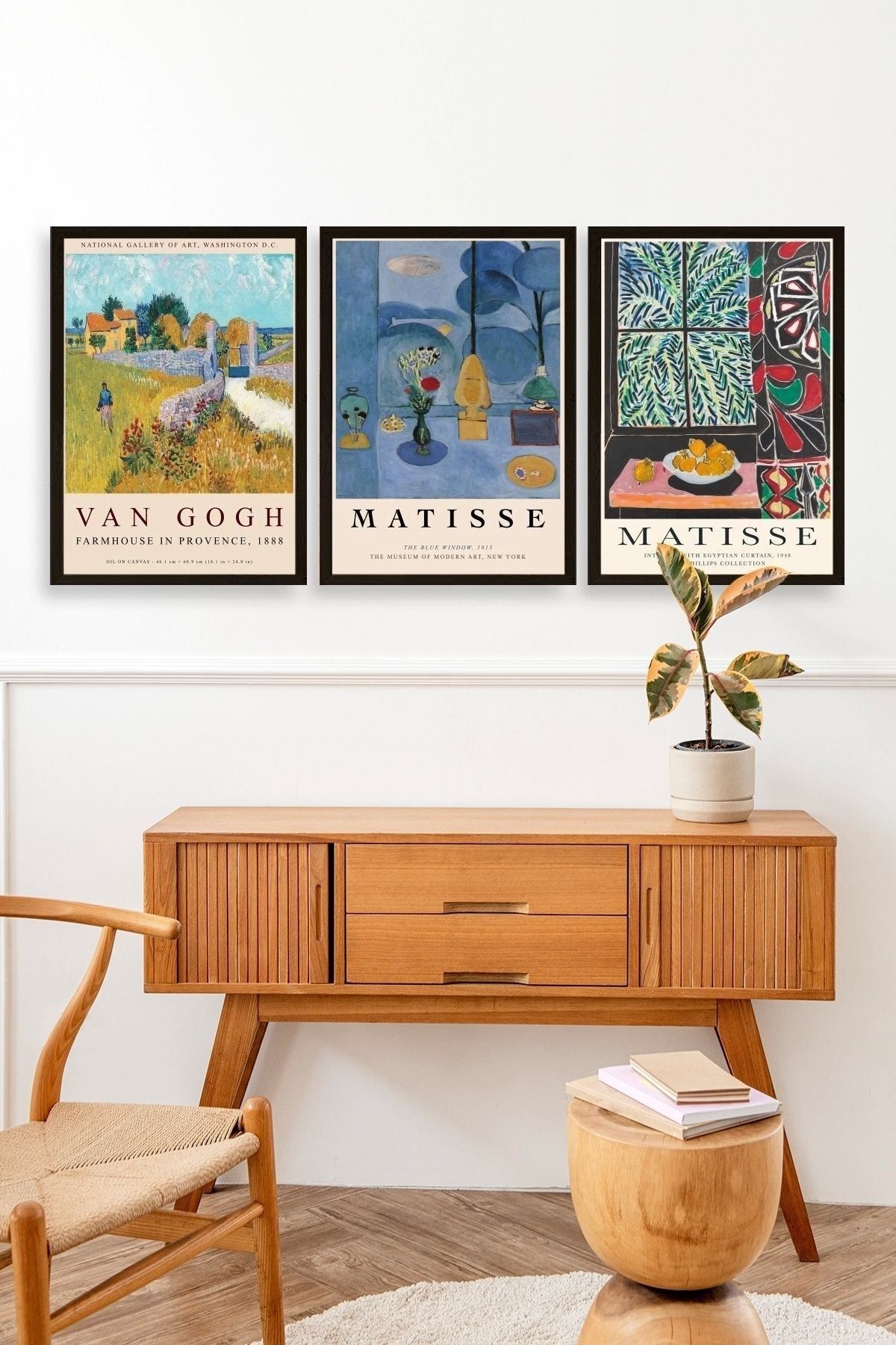 Ünlü Tablolar Üçlü Ahşap Çerçeveli Tablo 40 x 60