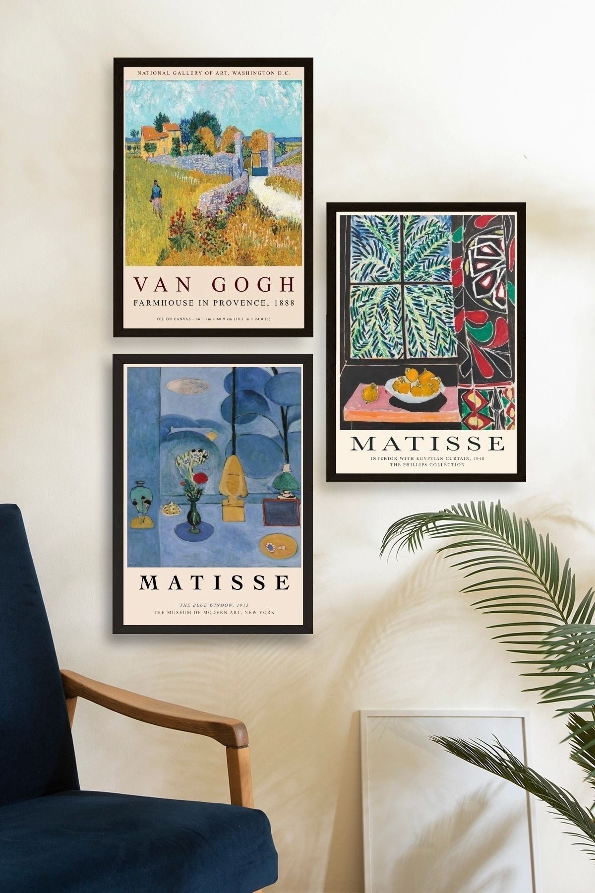 Ünlü Tablolar Üçlü Ahşap Çerçeveli Tablo 50 x 70