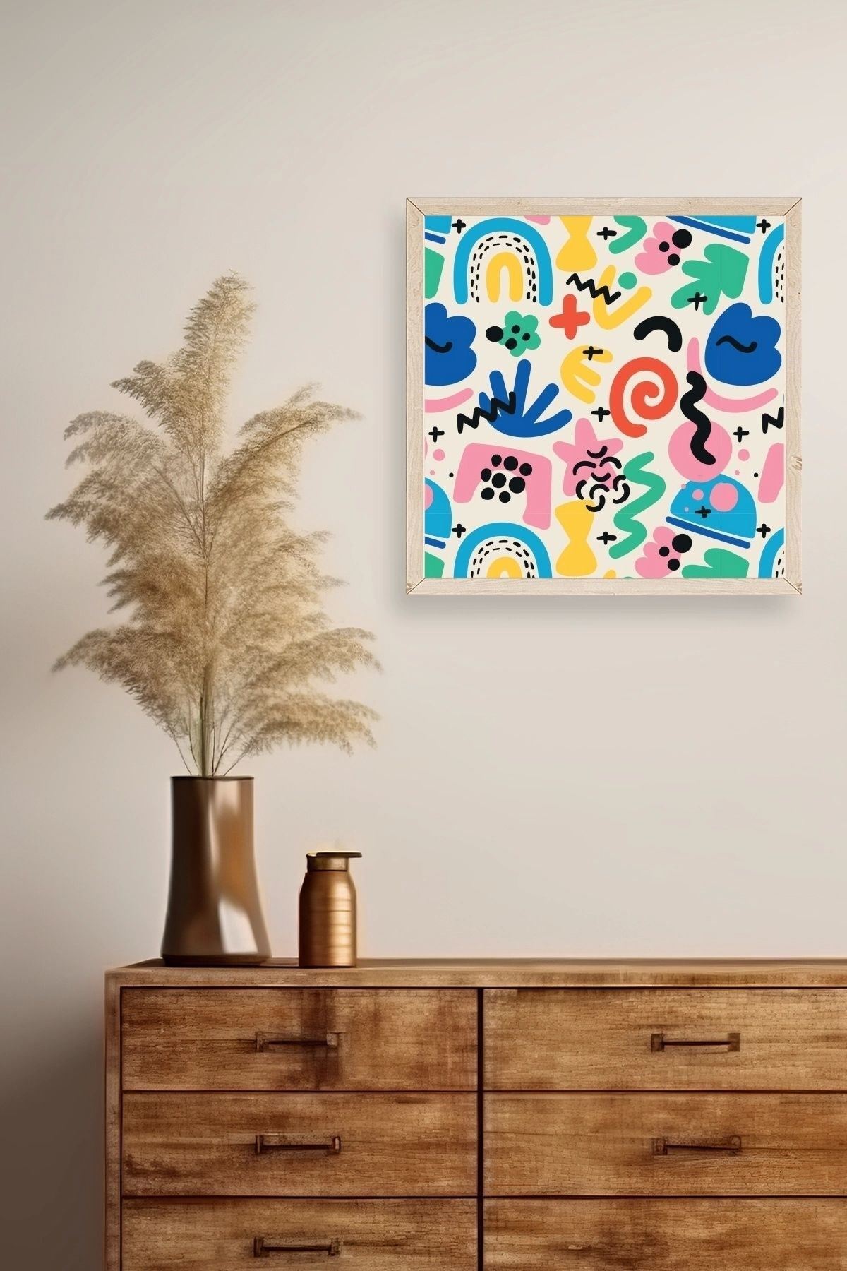 Soyut Ahşap Çerçeveli Tablo 42 x 42