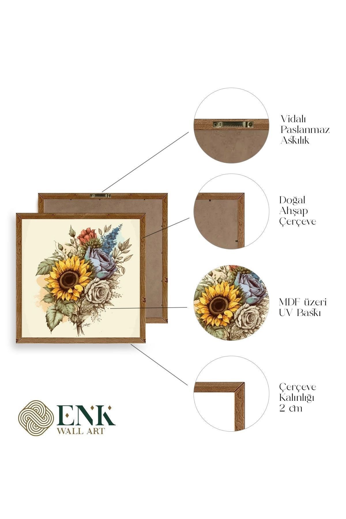 Ayçiçeği Ahşap Çerçeveli Tablo 23 x 23