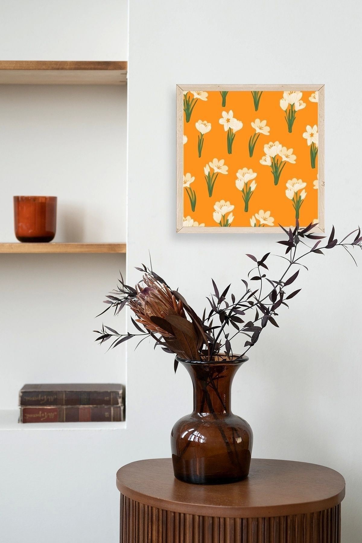 Çiçek Ahşap Çerçeveli Tablo 50 x 50