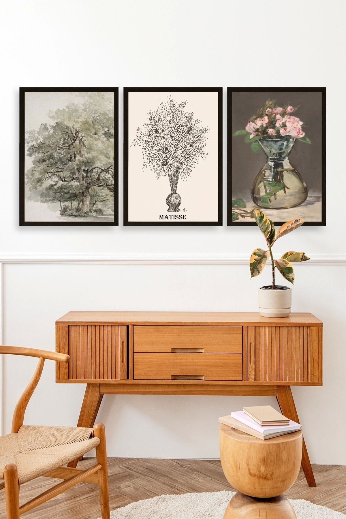 Matisse Üçlü Ahşap Çerçeveli Tablo 50 x 70