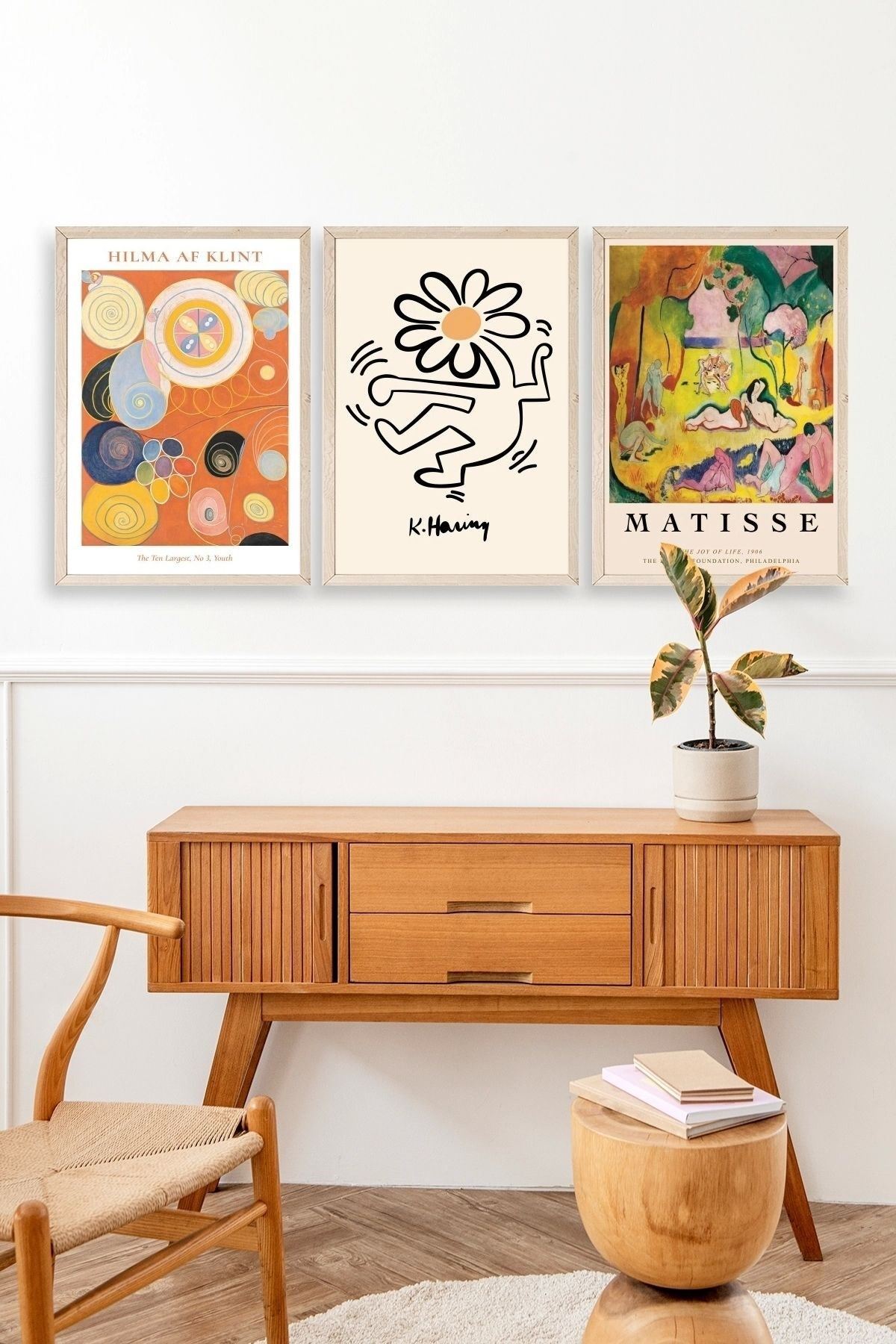 Ünlü Tablolar Üçlü Ahşap Çerçeveli Tablo 40 x 60