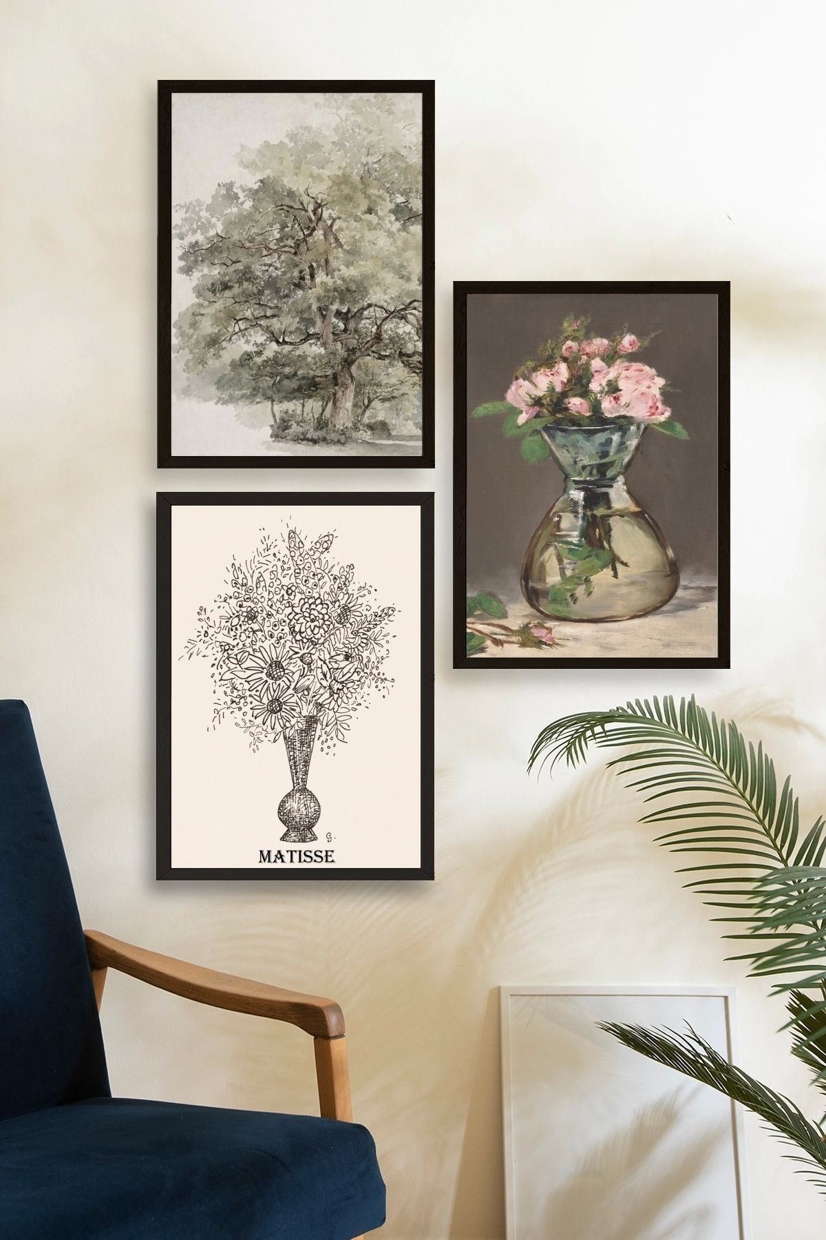 Matisse Üçlü Ahşap Çerçeveli Tablo 23 x 30