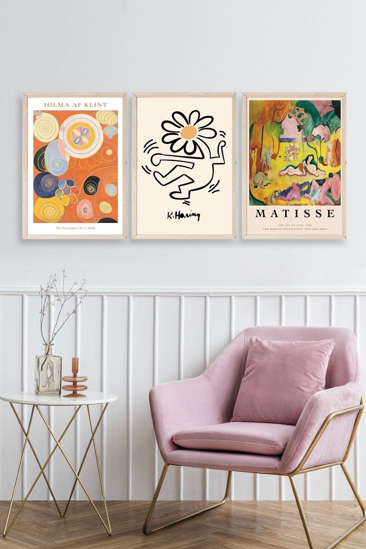 Ünlü Tablolar Üçlü Ahşap Çerçeveli Tablo 23 x 30