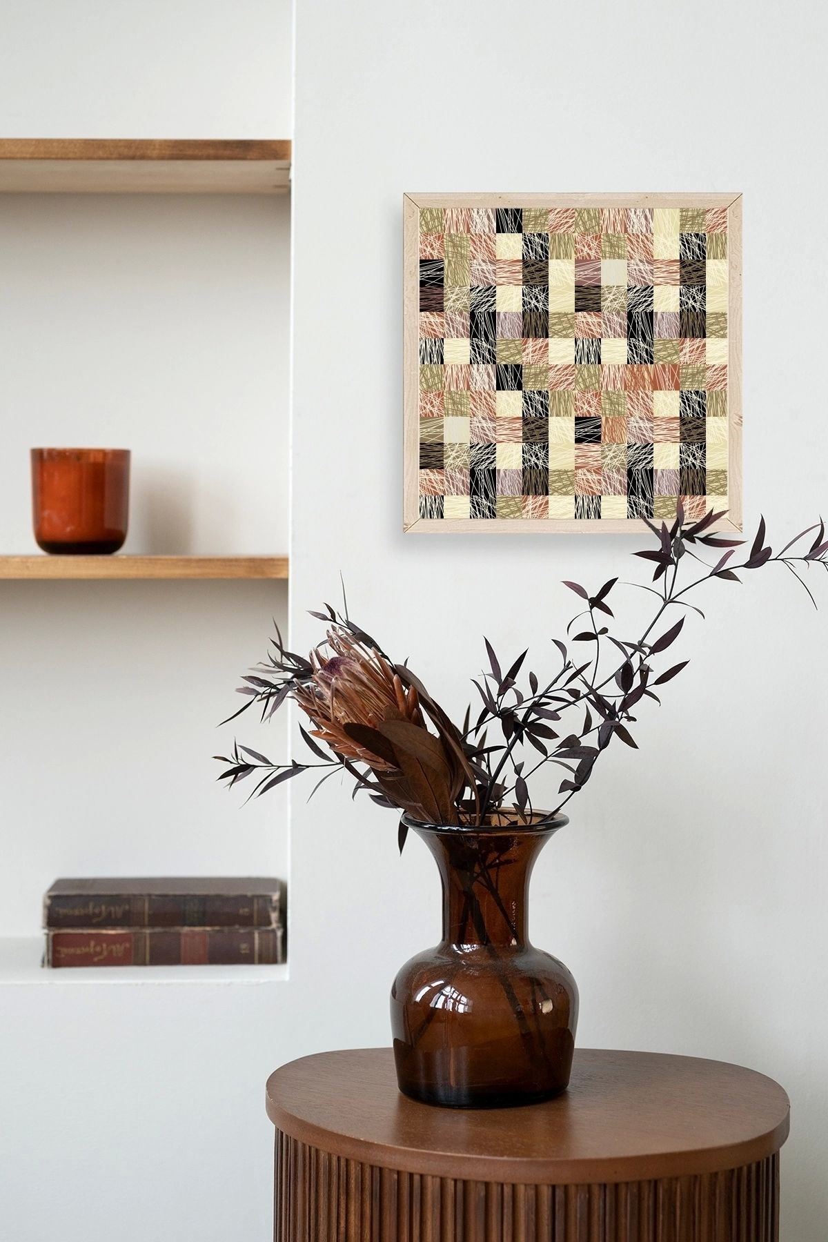 Soyut Ahşap Çerçeveli Tablo 50 x 50