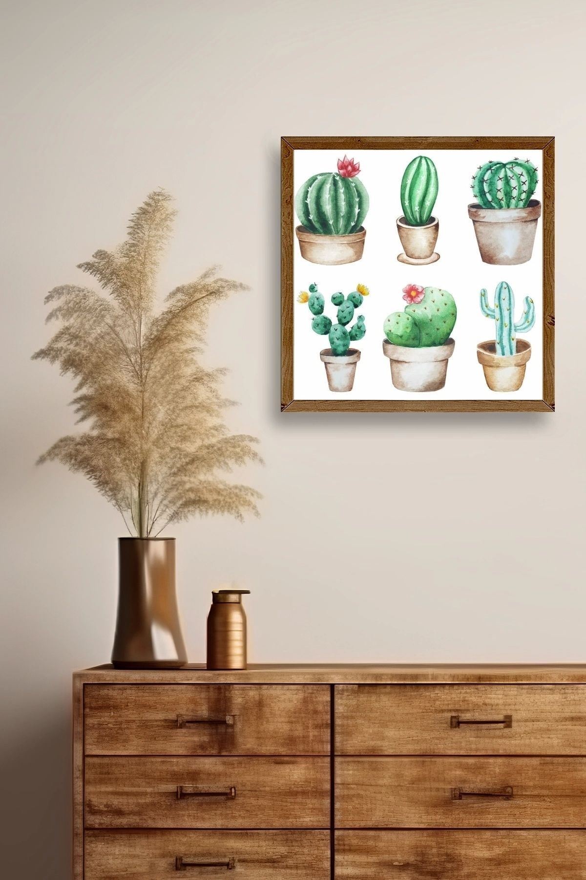 Kaktüs Ahşap Çerçeveli Tablo 42 x 42